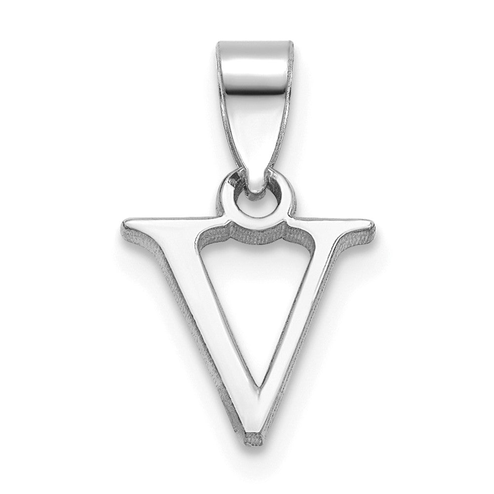 Sterling Silver Rhodium-plated Polished Block Initial -V- Pendant