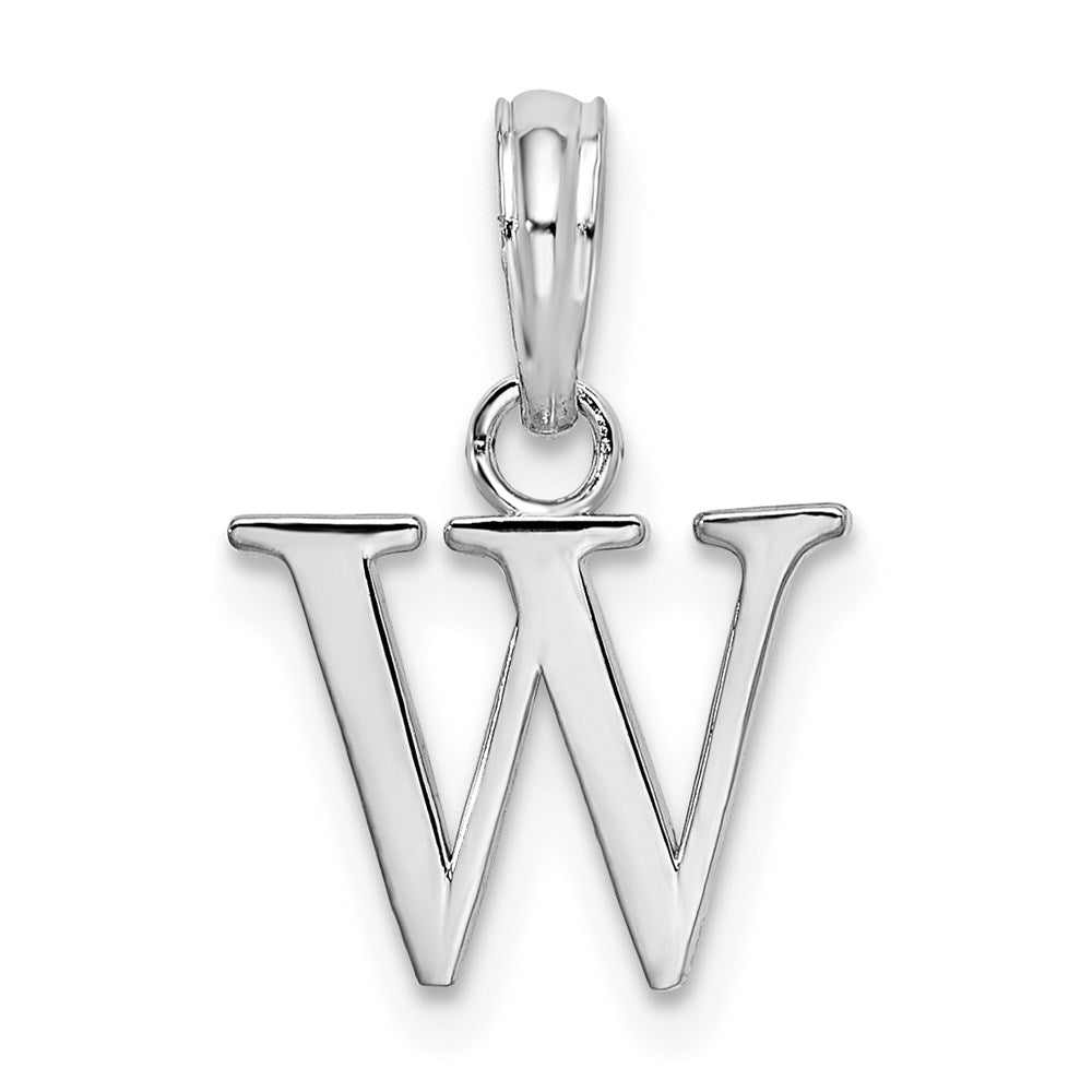 Sterling Silver Rhodium-plated Polished Block Initial -W- Pendant