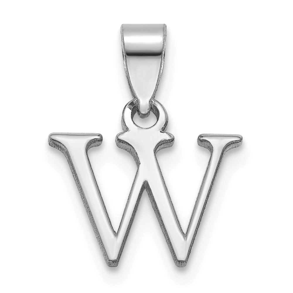 Sterling Silver Rhodium-plated Polished Block Initial -W- Pendant