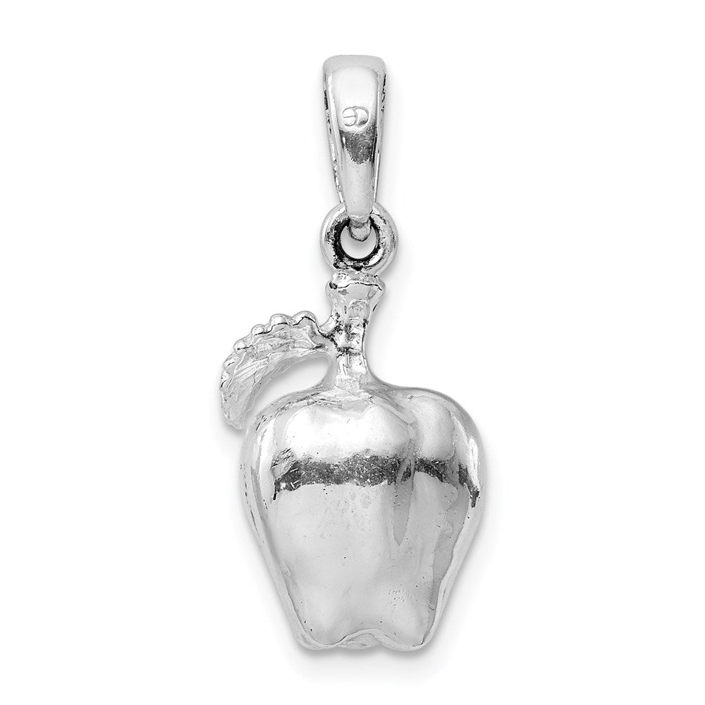Sterling Silver Rhodium-plated Polished 3D Apple Pendant