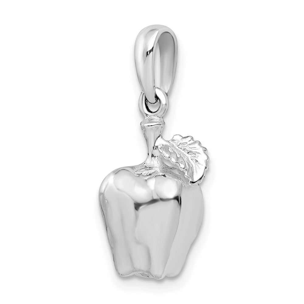 Sterling Silver Rhodium-plated Polished 3D Apple Pendant