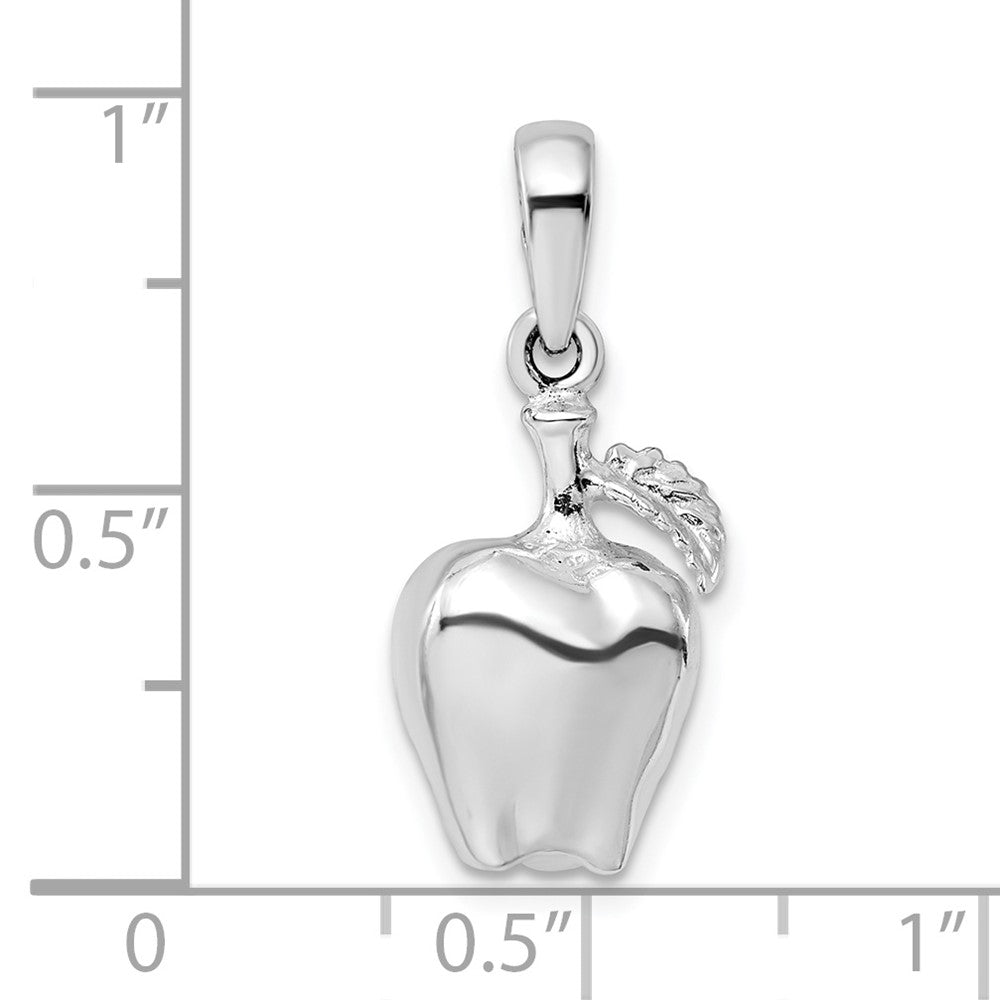 Sterling Silver Rhodium-plated Polished 3D Apple Pendant