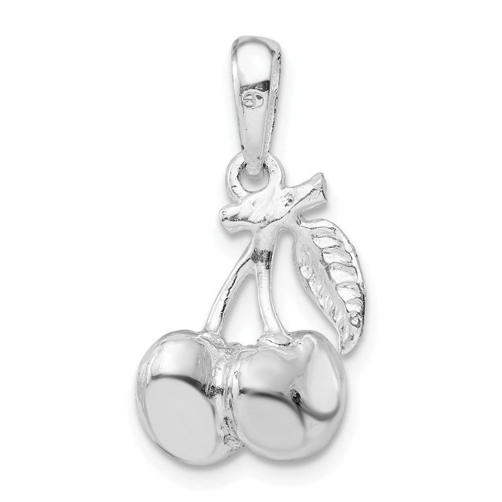 Sterling Silver Rhodium-plated Polished 3D Cherries Pendant