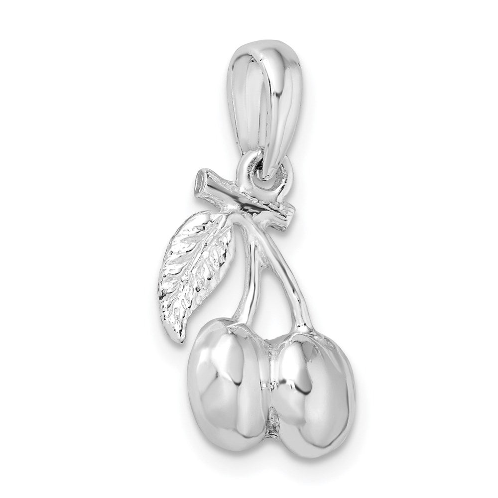 Sterling Silver Rhodium-plated Polished 3D Cherries Pendant