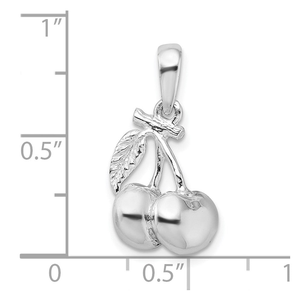 Sterling Silver Rhodium-plated Polished 3D Cherries Pendant