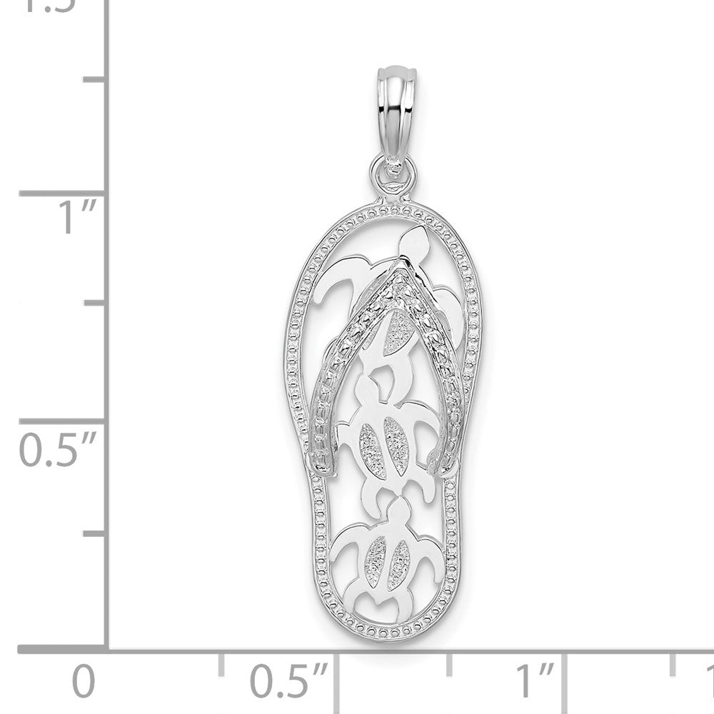 Sterling Silver Rhodium-plated 3D Cut-out Turtles Flip-flop Pendant