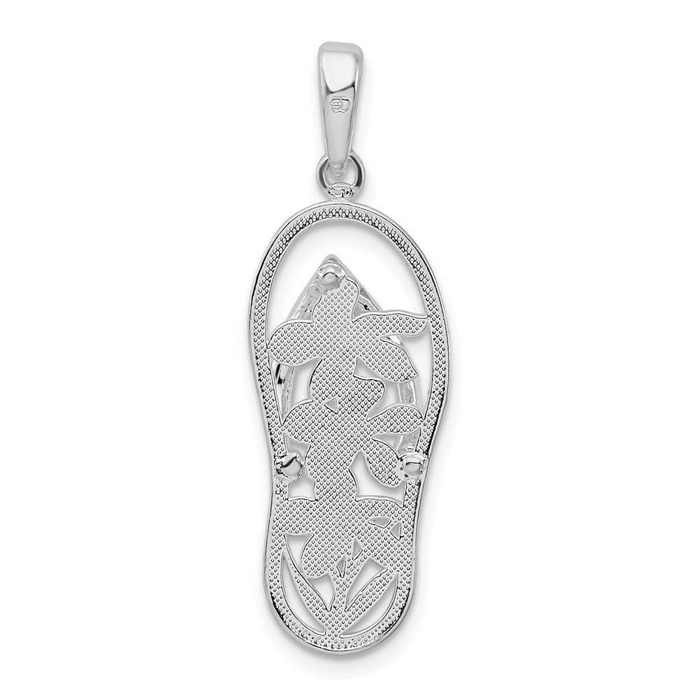 Sterling Silver Rhodium-plated 3D Cut-out Flowers Flip-flop Pendant