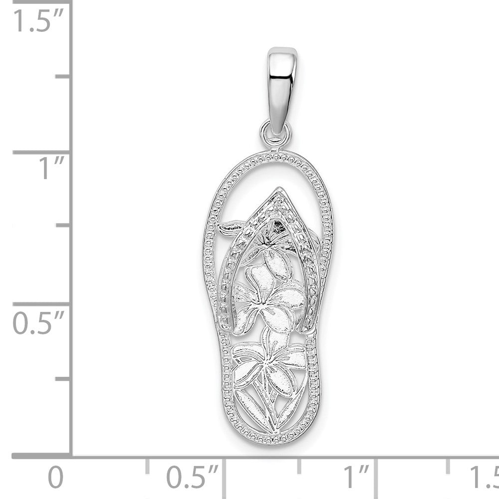 Sterling Silver Rhodium-plated 3D Cut-out Flowers Flip-flop Pendant