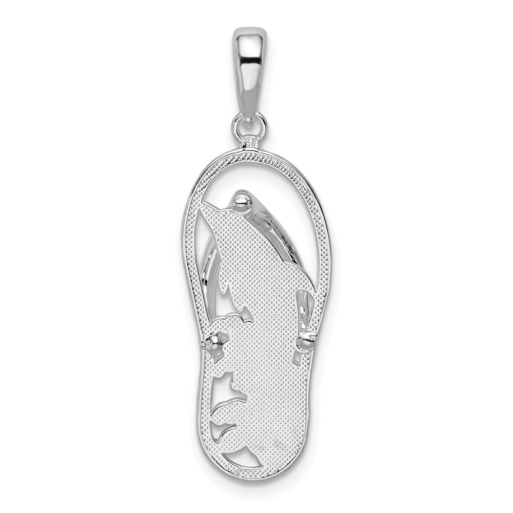 Sterling Silver Rhodium-plated 3D Cut-out Dolphin Flip-flop Pendant