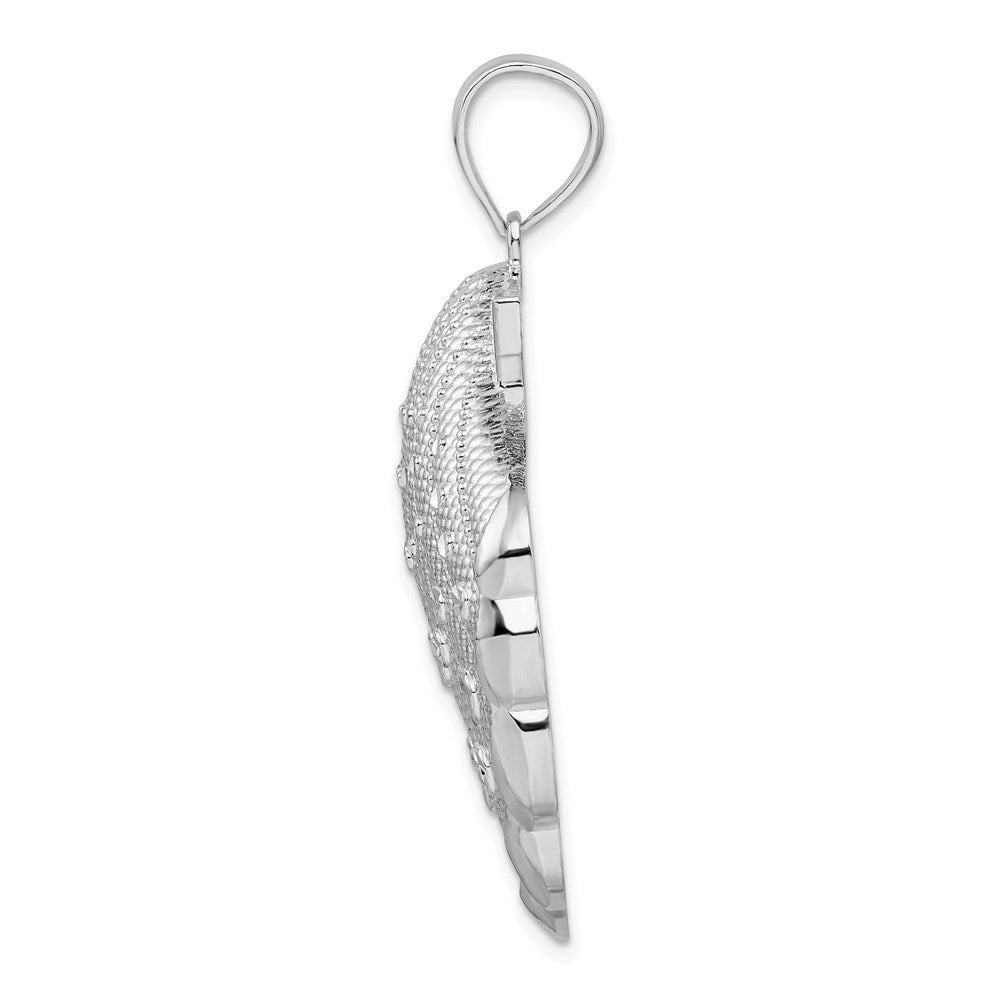 Sterling Silver Rhodium-plated Diamond-cut Lg. Scallop Shell Pendant