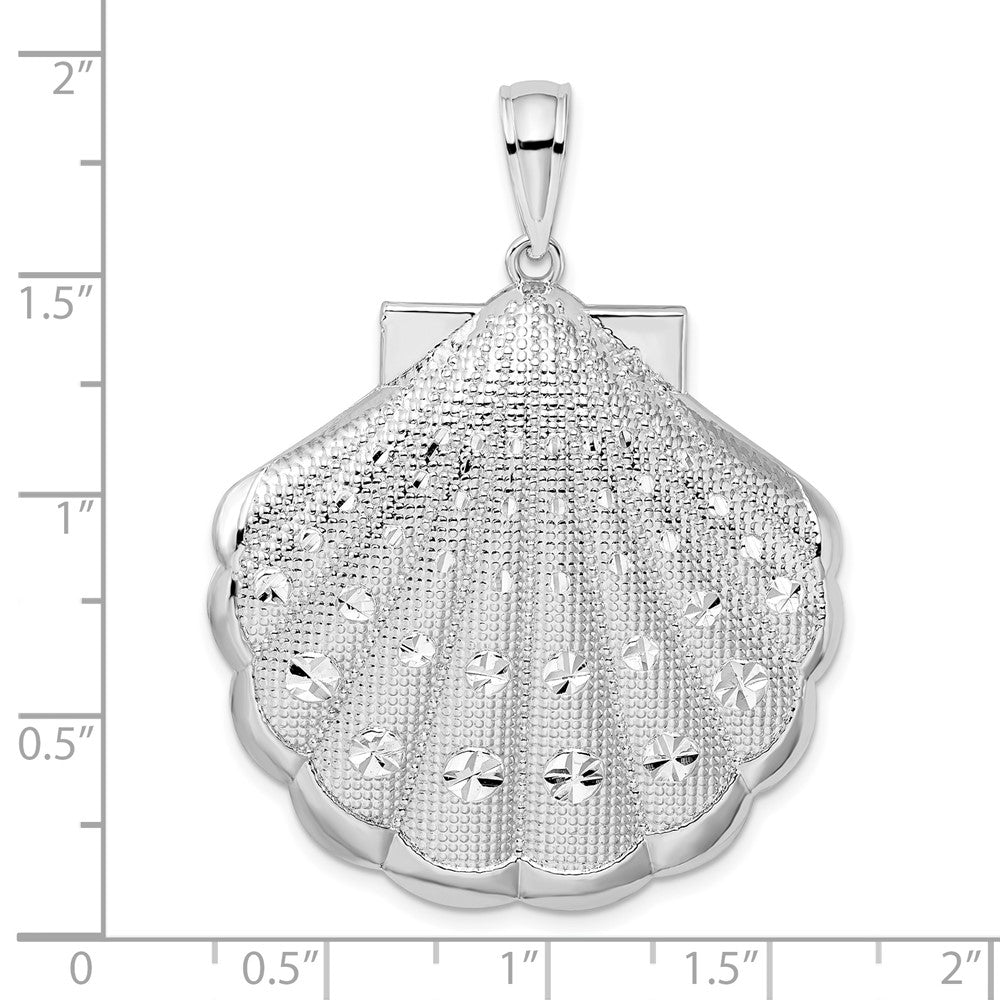 Sterling Silver Rhodium-plated Diamond-cut Lg. Scallop Shell Pendant