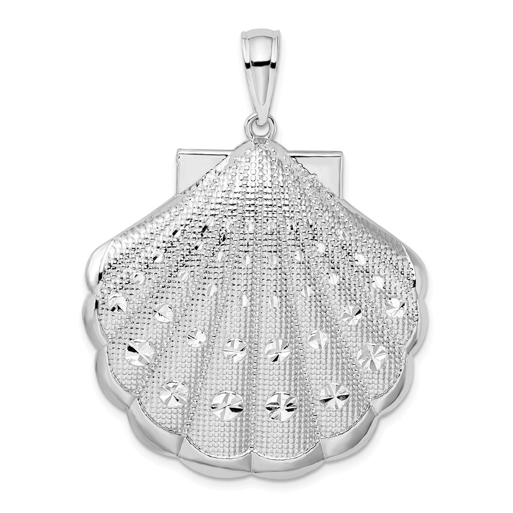 Sterling Silver Rhodium-plated Diamond-cut Lg. Scallop Shell Pendant