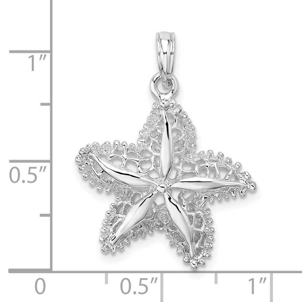 Sterling Silver Rhodium-plated Polished Cut-out Filigree Starfish Pendant