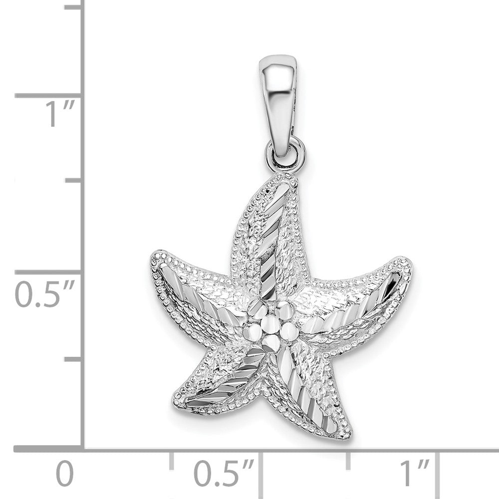 Sterling Silver Rhodium-plated Diamond-cut Small Starfish Pendant