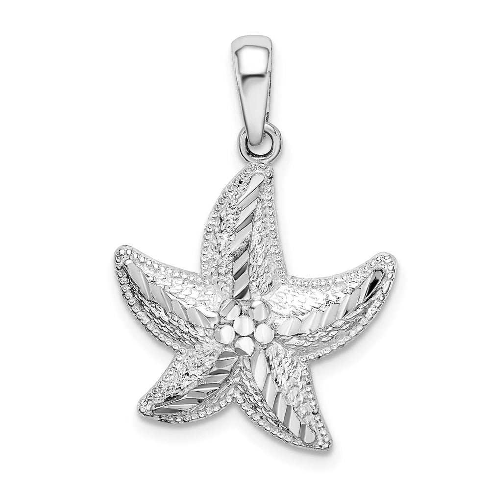 Sterling Silver Rhodium-plated Diamond-cut Small Starfish Pendant