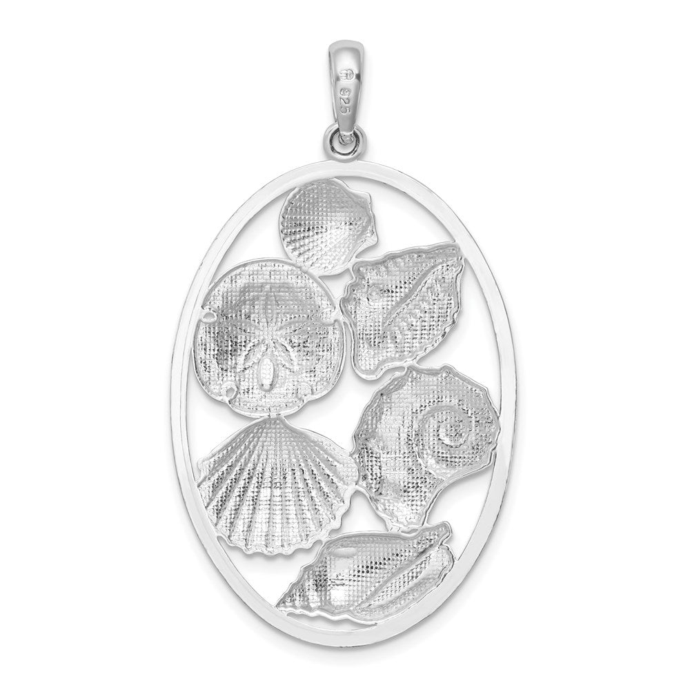 Sterling Silver Polished Shells Oval Pendant