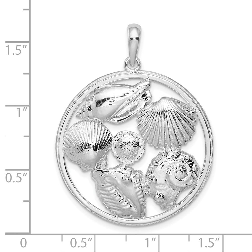 Sterling Silver Polished Shells Large Round Pendant