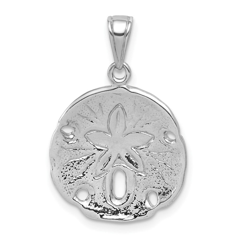 Sterling Silver Rhodium-plated Polished Beveled Sand Dollar Pendant