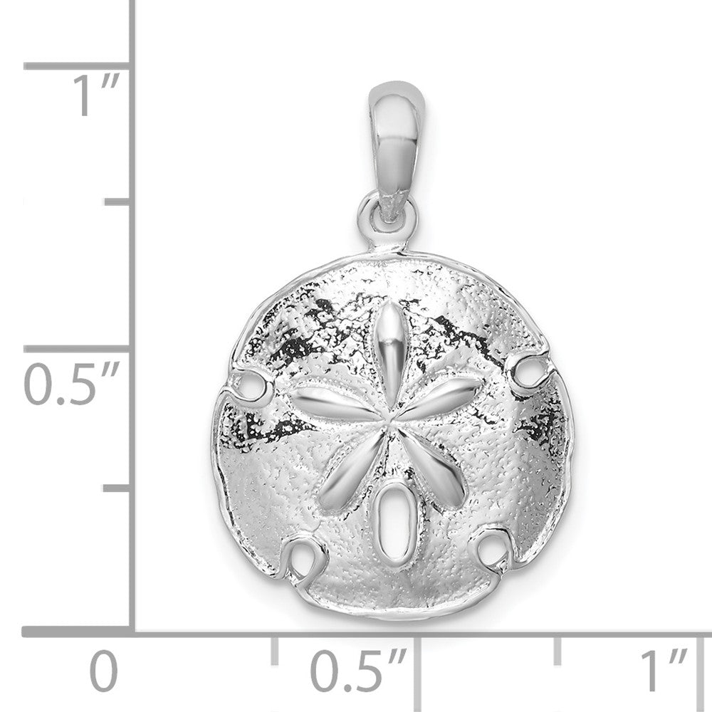 Sterling Silver Rhodium-plated Polished Beveled Sand Dollar Pendant