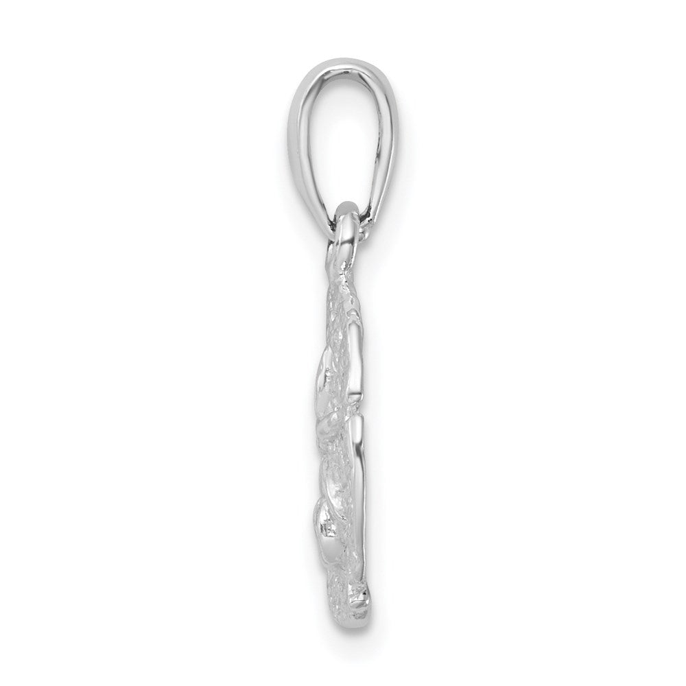 Sterling Silver Rhodium-plated Polished/Textured Sand Dollar Pendant