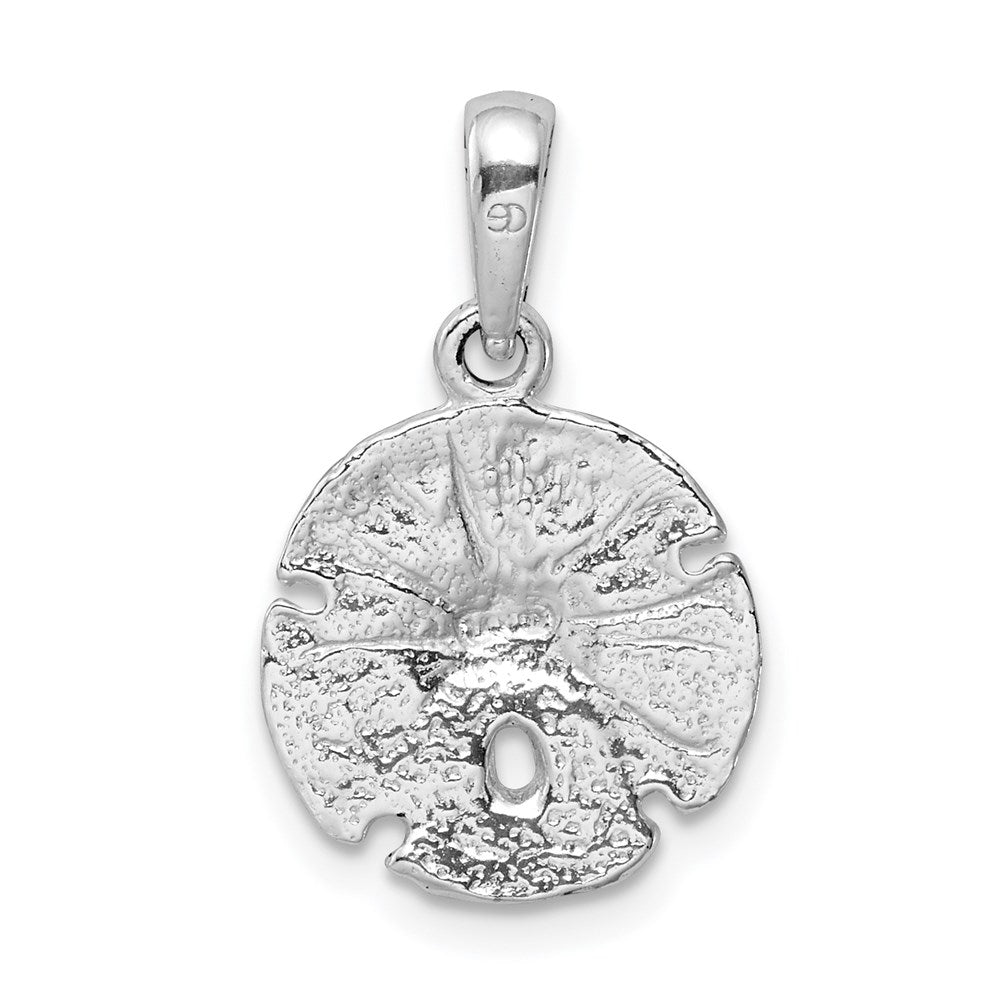 Sterling Silver Rhodium-plated Polished/Textured Sand Dollar Pendant