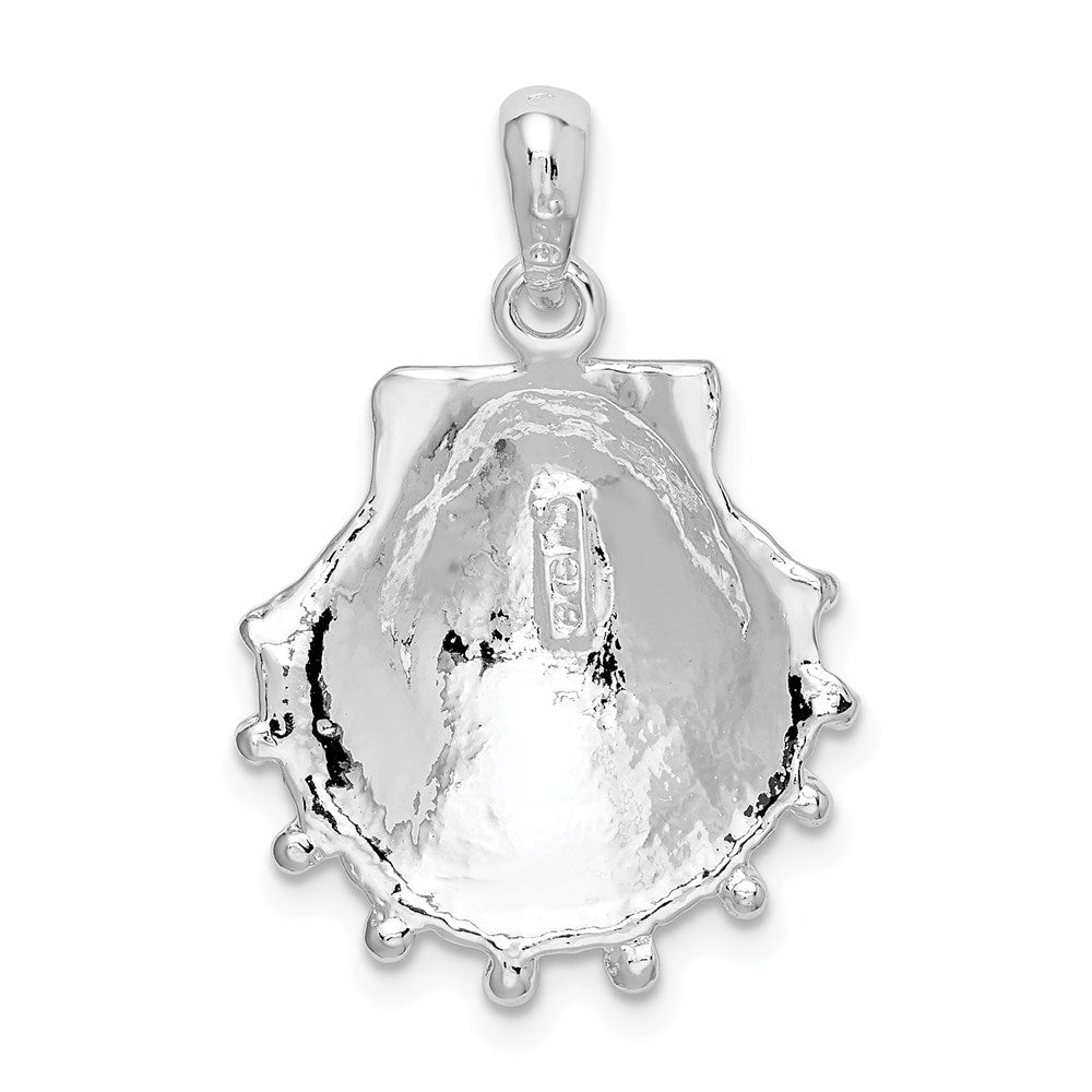 Sterling Silver Rhodium-plated Polished Large Lions Paw Shell Pendant