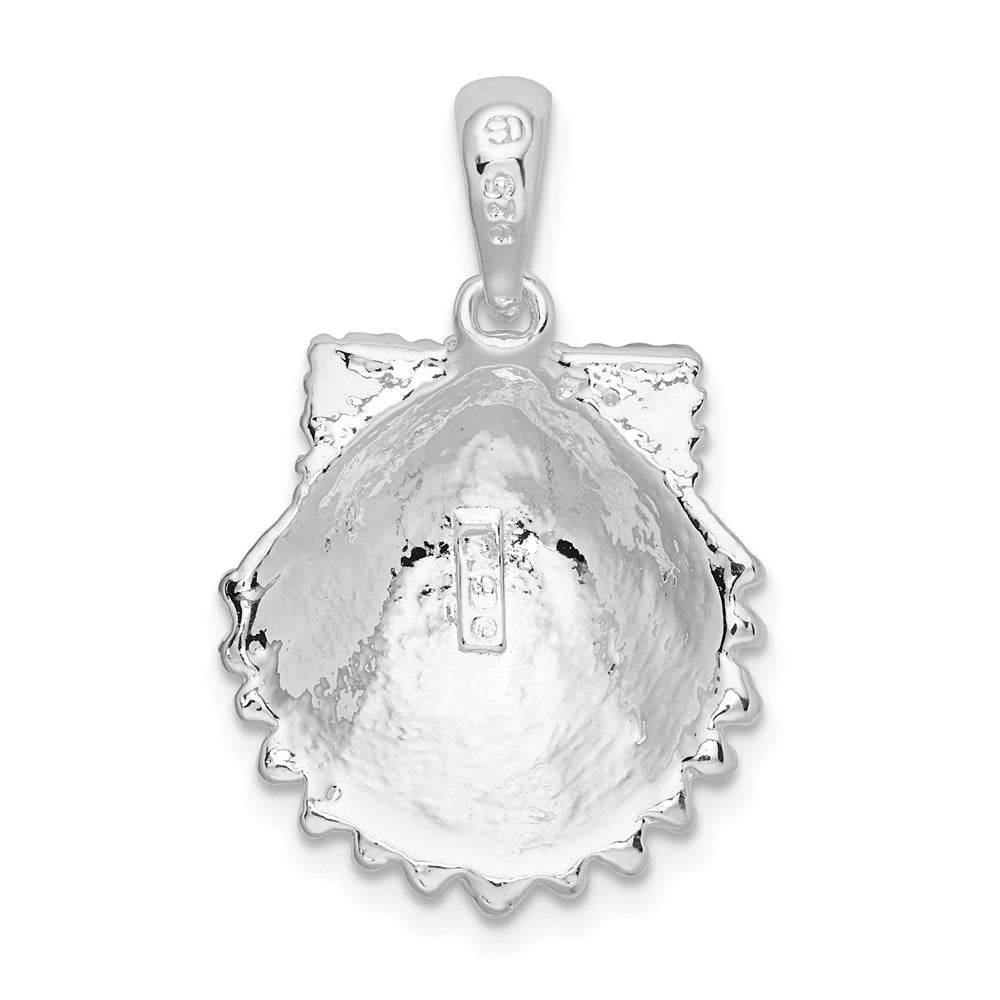 Sterling Silver Rhodium-plated Polished Beaded Scallop Shell Pendant
