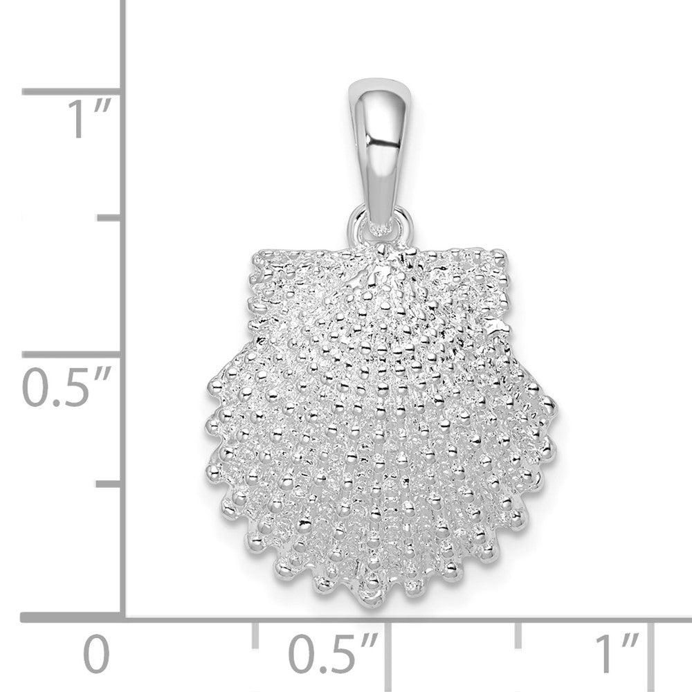 Sterling Silver Rhodium-plated Polished Beaded Scallop Shell Pendant