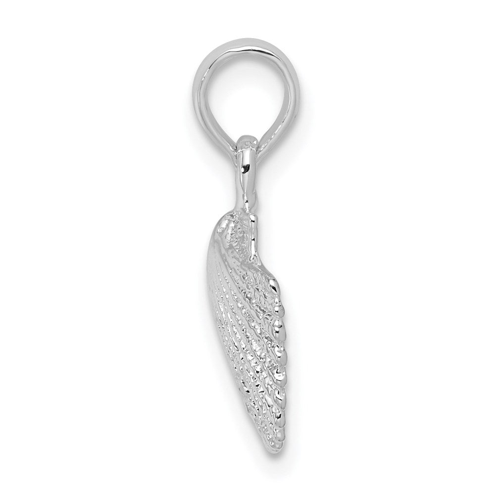 Sterling Silver Rhodium-plated Polished Scallop Shell Pendant