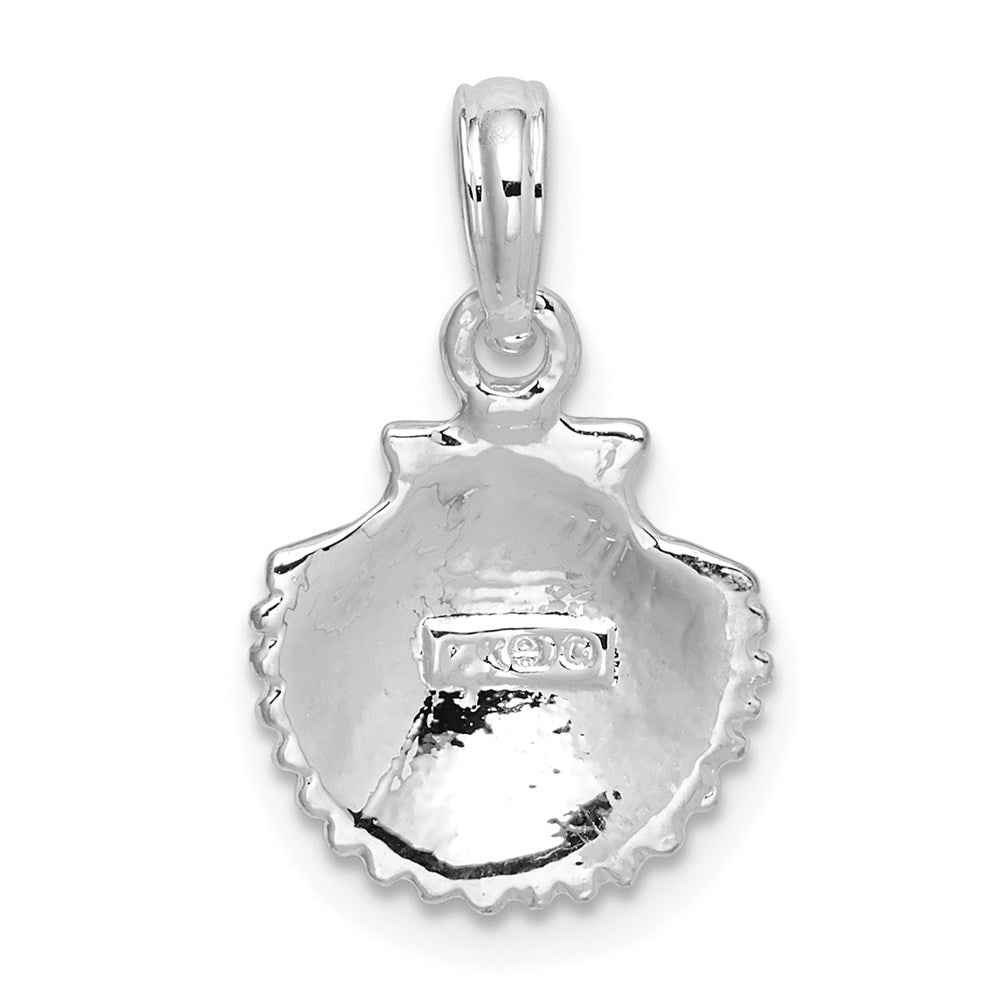 Sterling Silver Rhodium-plated Polished Scallop Shell Pendant