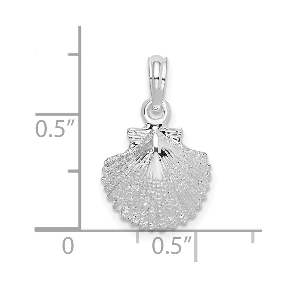 Sterling Silver Rhodium-plated Polished Scallop Shell Pendant