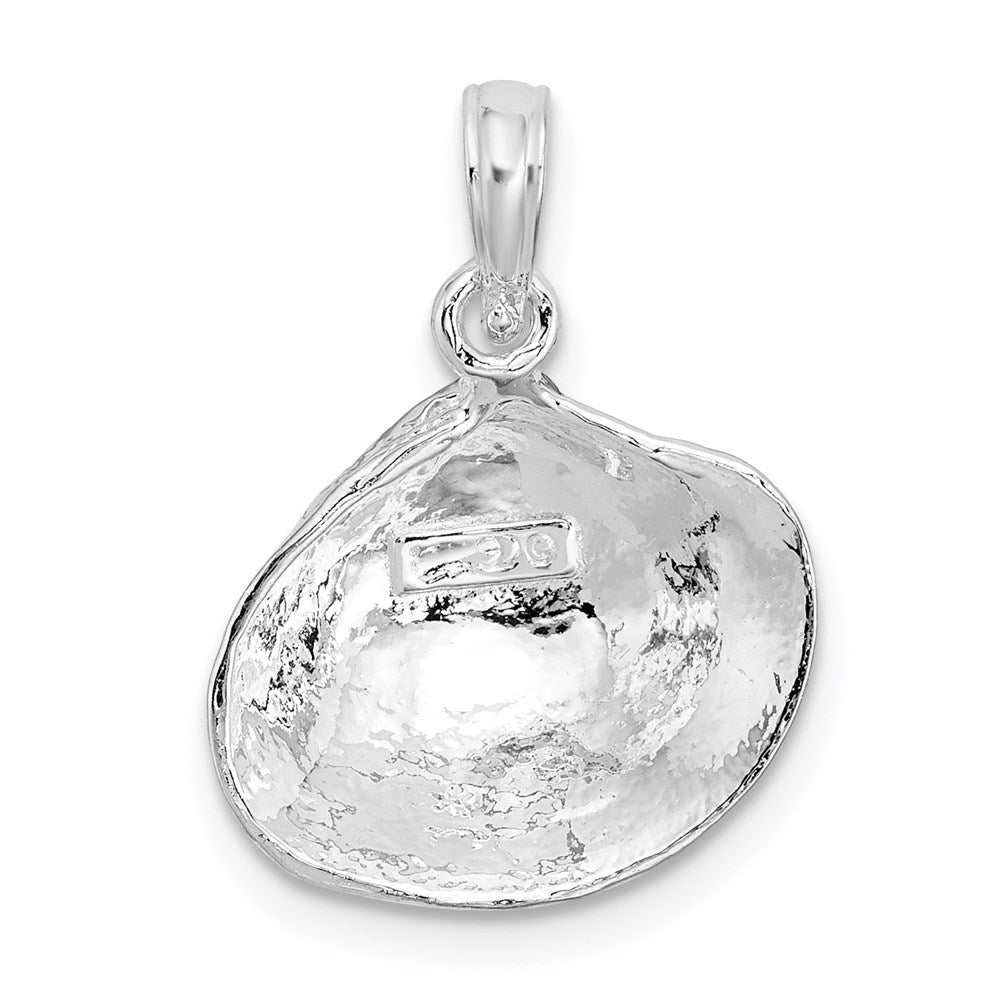 Sterling Silver Rhodium-plated Polished Clam Shell Pendant
