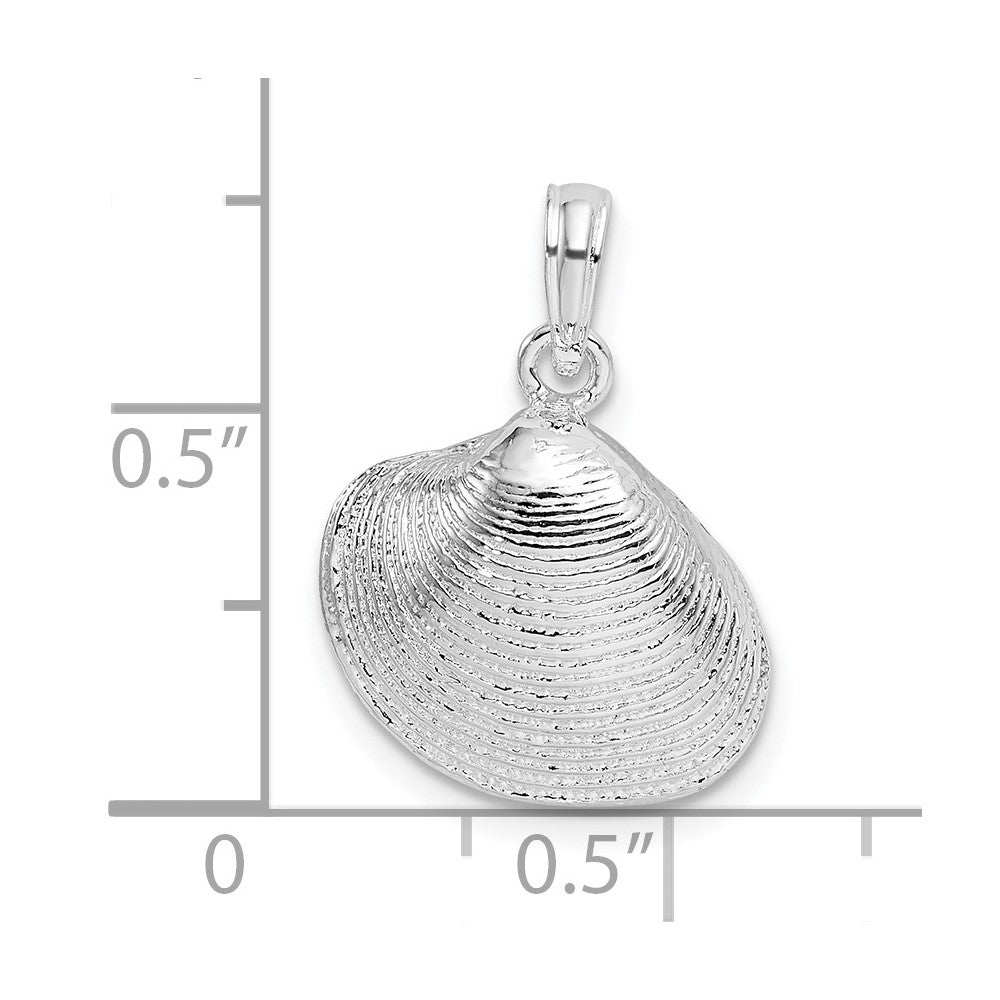 Sterling Silver Rhodium-plated Polished Clam Shell Pendant
