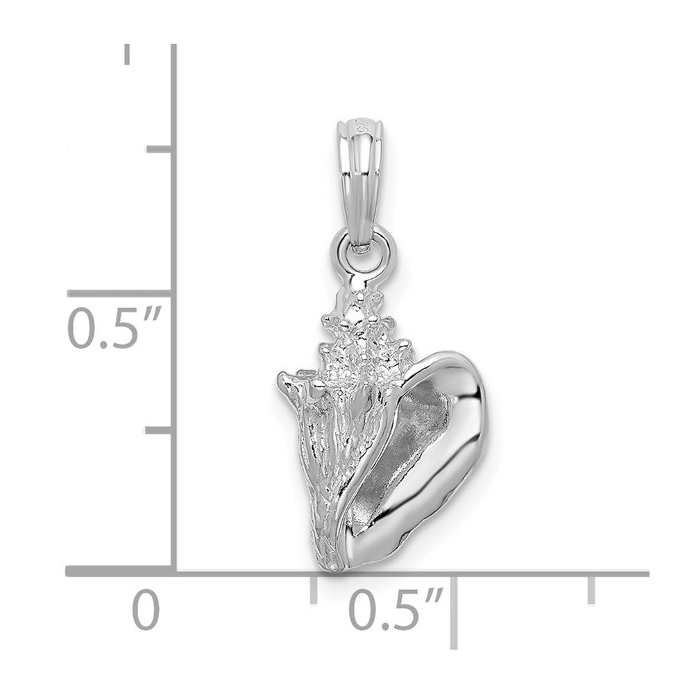 Sterling Silver Rhodium-plated Polished 3D Conch Pendant