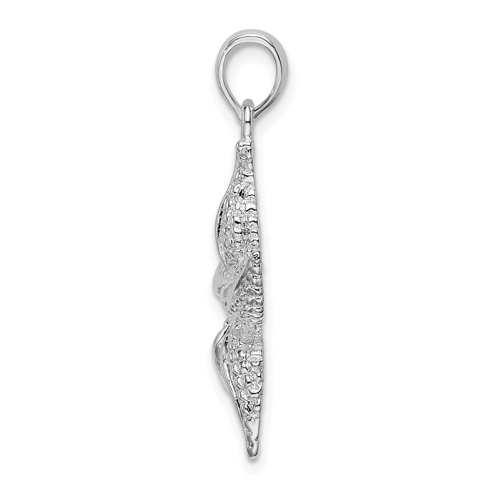 Sterling Silver Rhodium-plated Polished/Textured Starfish Pendant