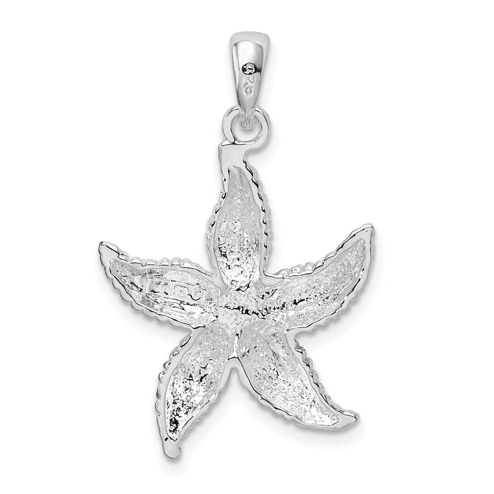 Sterling Silver Rhodium-plated Polished/Textured Starfish Pendant