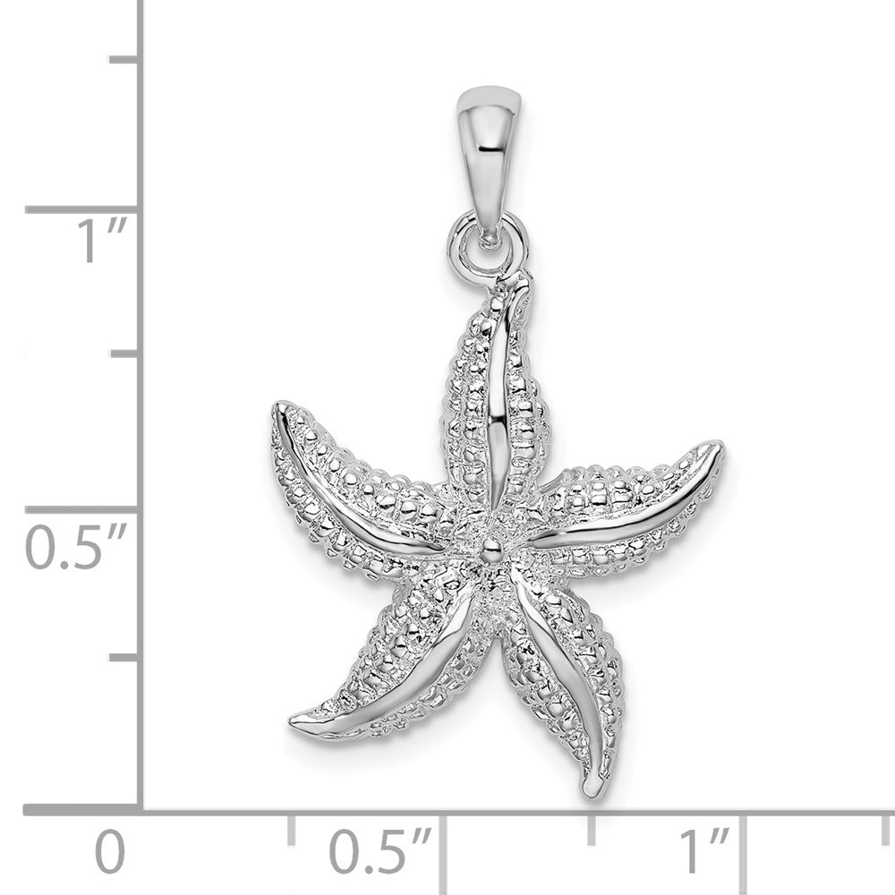 Sterling Silver Rhodium-plated Polished/Textured Starfish Pendant