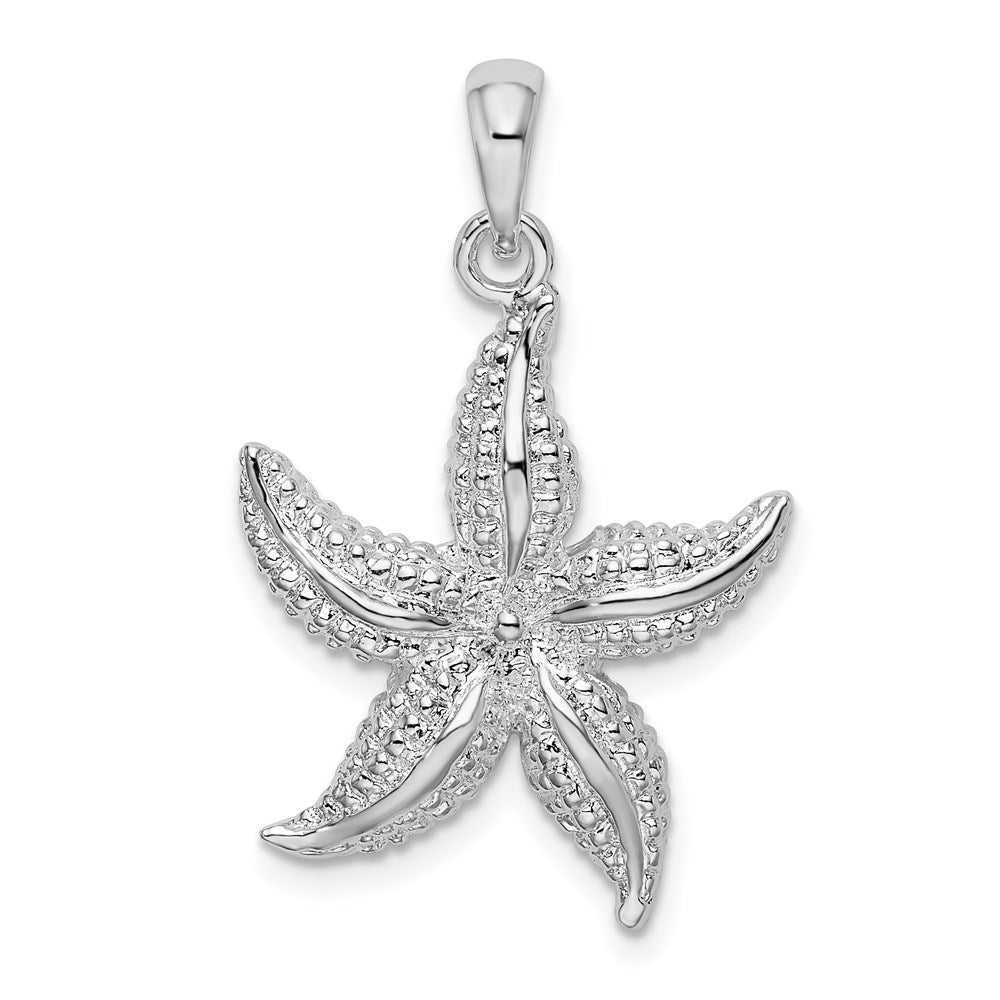 Sterling Silver Rhodium-plated Polished/Textured Starfish Pendant