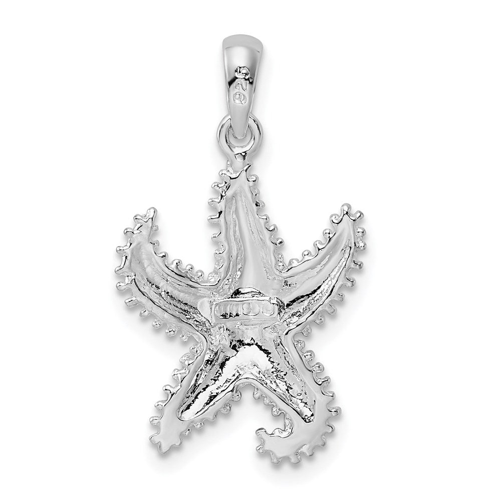 Sterling Silver Rhodium-plated Polished Beaded Starfish Pendant