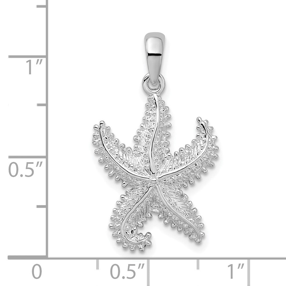 Sterling Silver Rhodium-plated Polished Beaded Starfish Pendant