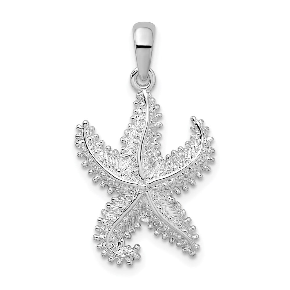 Sterling Silver Rhodium-plated Polished Beaded Starfish Pendant