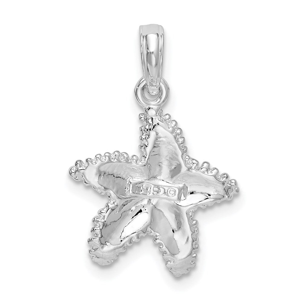 Sterling Silver Rhodium-plated Polished Beaded Starfish Pendant
