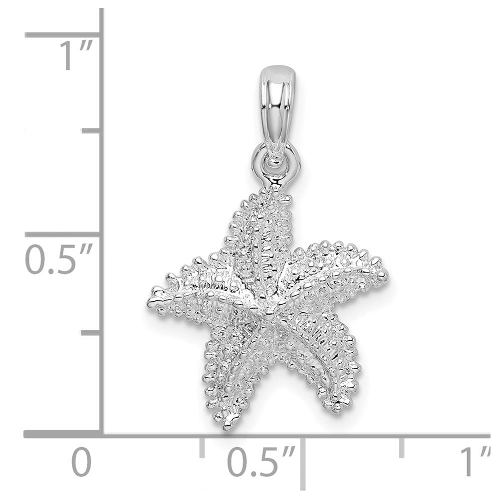 Sterling Silver Rhodium-plated Polished Beaded Starfish Pendant
