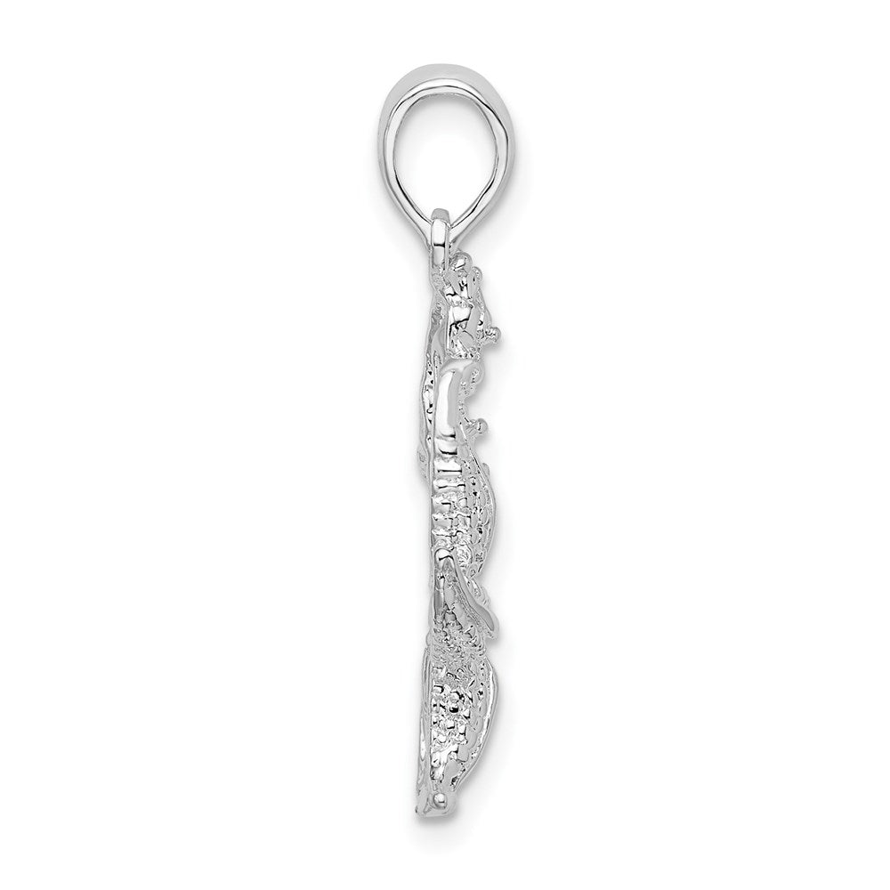 Sterling Silver Rhodium-plated Polished Starfish and Seahorse Pendant