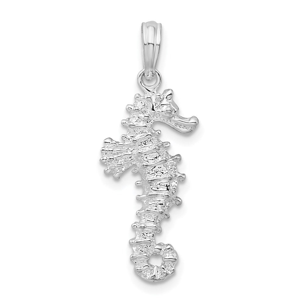 Sterling Silver Rhodium-plated Polished 3D Seahorse Pendant