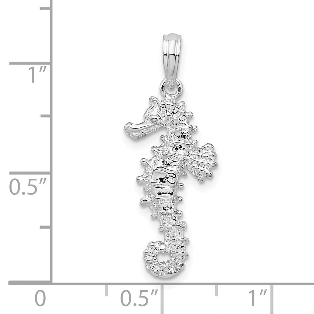 Sterling Silver Rhodium-plated Polished 3D Seahorse Pendant