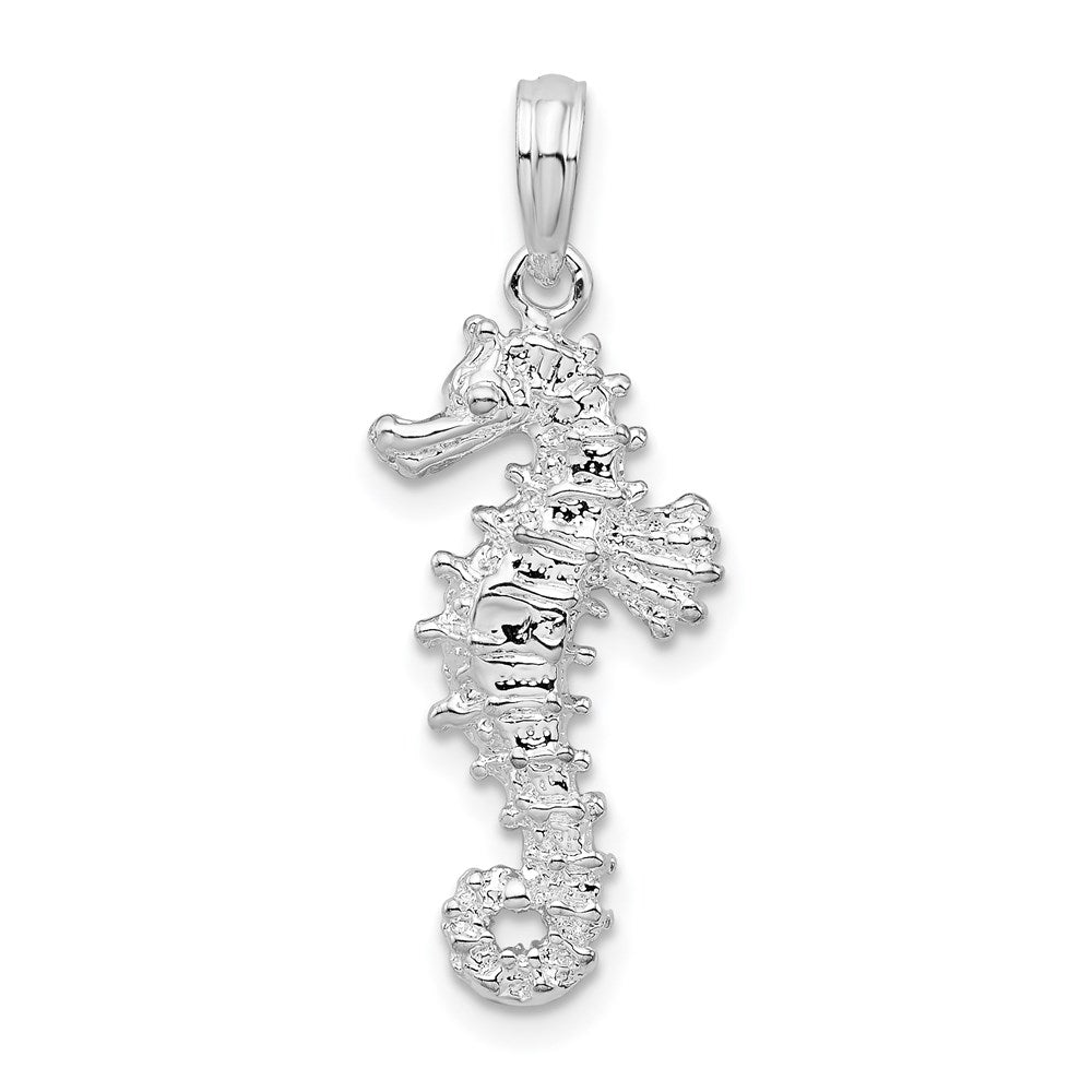 Sterling Silver Rhodium-plated Polished 3D Seahorse Pendant
