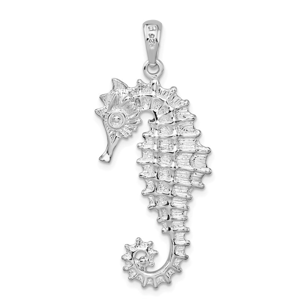 Sterling Silver Rhodium-plated Polished/Textured 3D Seahorse Pendant