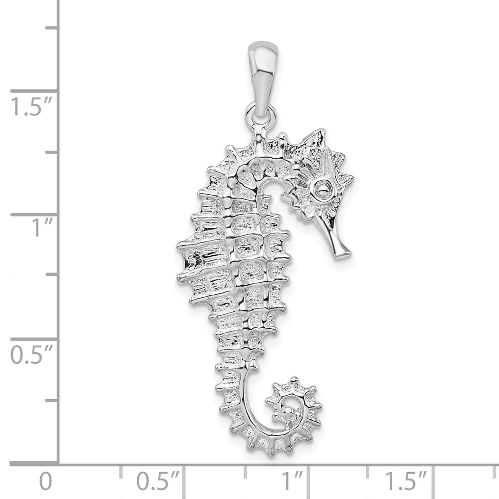 Sterling Silver Rhodium-plated Polished/Textured 3D Seahorse Pendant