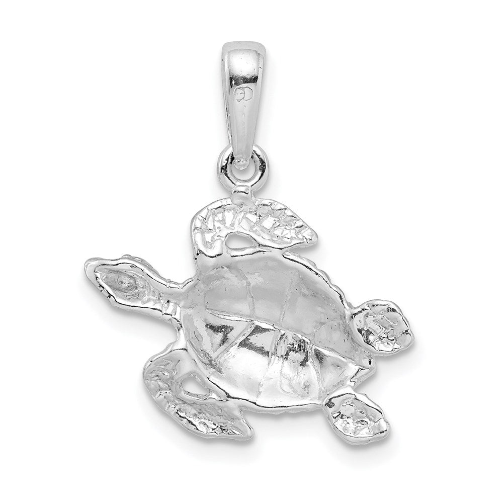 Sterling Silver Rhodium-plated Polished Large Sea Turtle Pendant